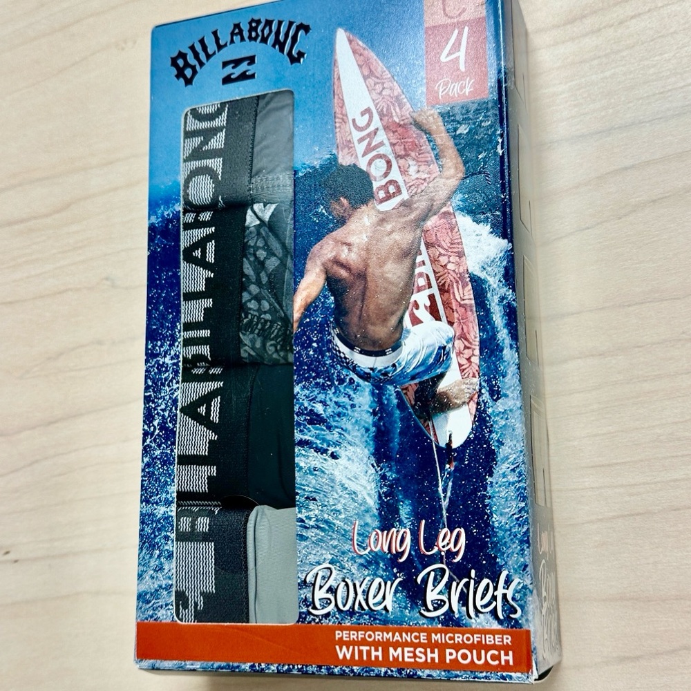 NWT 4-PK Billabong Long Leg Boxer Briefs LG
